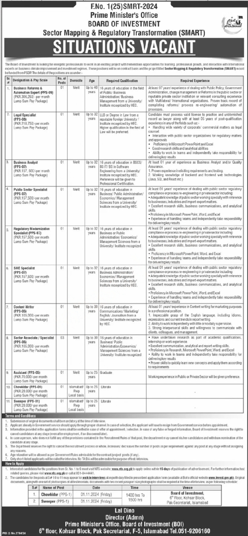 1. Business Reforms & Automation Expert 2. Legal Specialist 3. Business Analyst 4. Public Sector Specialist 5. Regulatory Modernization Specialist 6. SME Specialist 7. Content Writer 8. Sector Associate 9. Assistant