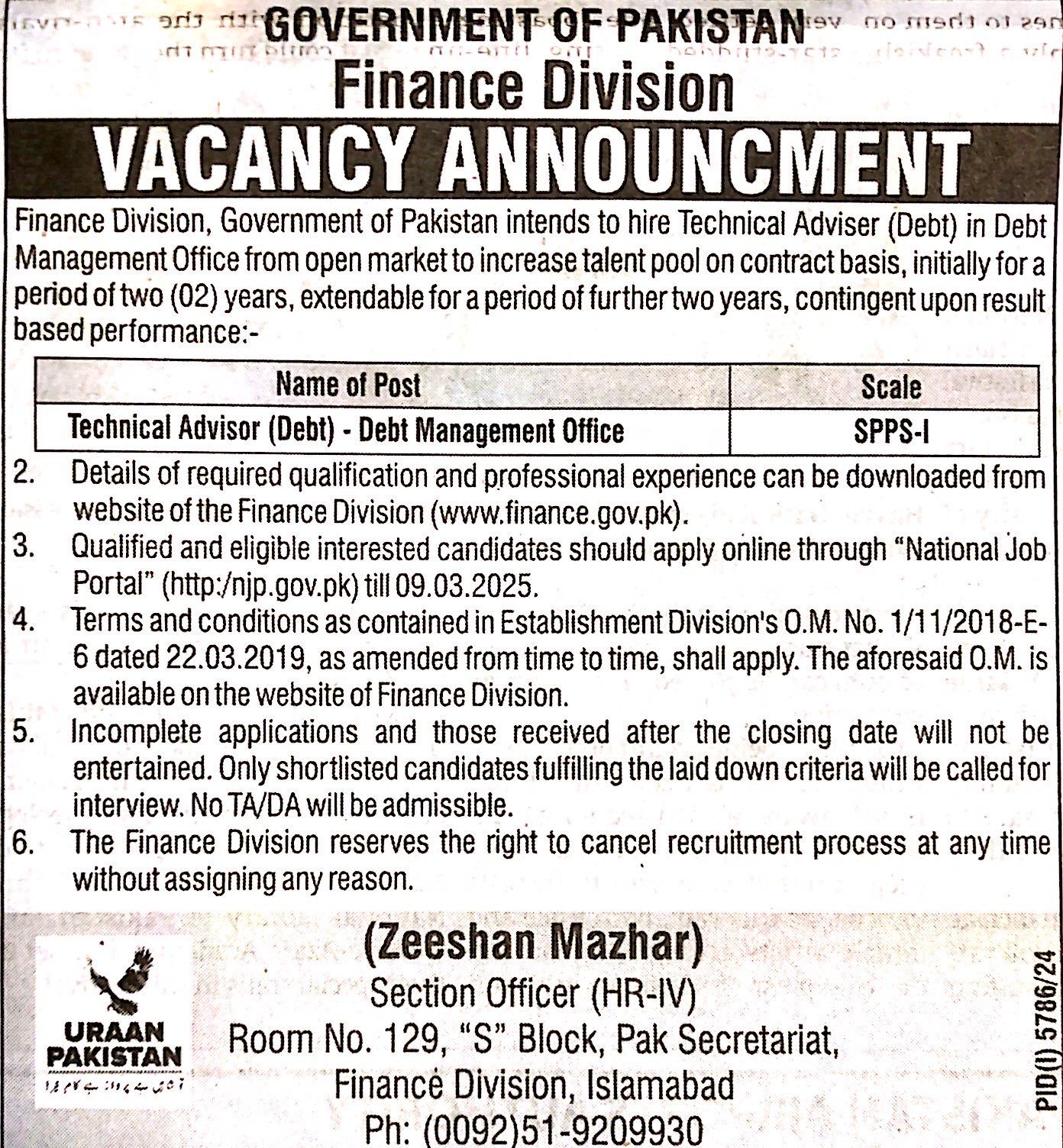 Technical Advisor (Debt) 